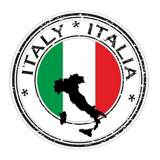 logo con descripción Italy-Italia, en el centro mapa de Italia y de fondo colores de bandera verde blanca y roja